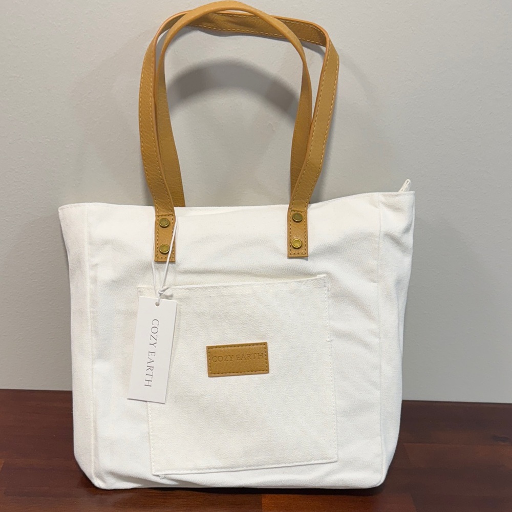 Cozy Earth White and Tan Tote Bag